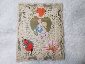 Antique Early 1900s Valentines Day Card Paper Lace Unused - Imagen 1 de 5