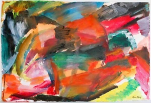 ELINOR LEVY ACRYL GEMÄLDE AUF PAPIER SIGNIERT BUNT ABSTRAKT MODERN LANDSCHAFT - Bild 1 von 6