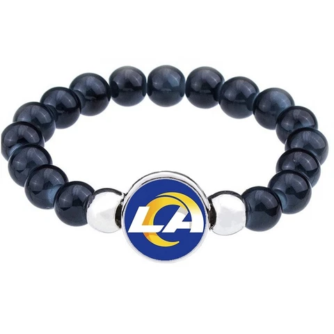 New Los Angeles LA Rams Women's Men's Black Beaded Chain Bracelet Gift Pkg D1 Cover