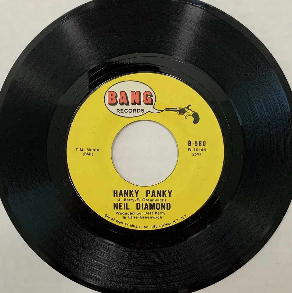 45 rpm Vintage 7” Vinyl Single Hit Record Neil Diamond - Hanky Panky - Image 1 of 1