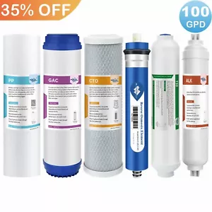 6 Stage 100 GPD RO Membrane Reverse Osmosis System pH Alkaline Water Filter Set - Picture 1 of 15