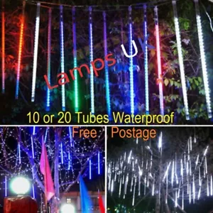 50cm LED Remote Control SOLAR 10 Tubes Running Lights Meteor Shower Outdoor UK - Picture 1 of 71