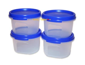 Tupperware Rounds #1 Modular Mates 7 oz. Juego de 4 Azul Brillante Pequeño Vintage - Imagen 1 de 2