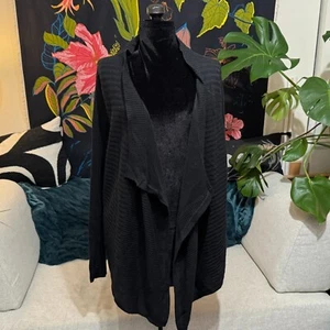 MODA International Open Cardigan Sweater, Cotton/Viscose/Cashmere, Black, L - Picture 1 of 10