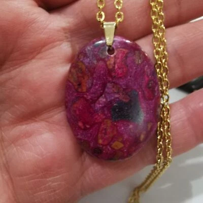 Collar de cadena de acero inoxidable enchapado en oro 18k púrpura - jaspe rojo Foto 1 de 4