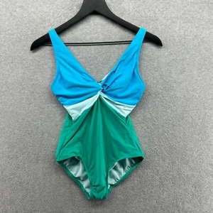 Lands' End Women's Blue Green Colorblock Twist Front One Piece Swim Suit Size 2P - Picture 1 of 9