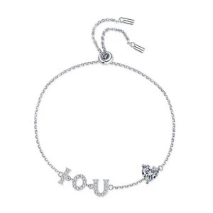 1CT Heart Cut VVS1 GRA Moissanite Love Bracelet 18K White Gold Cover Pass Tester - Picture 1 of 9