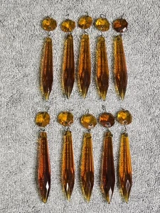 Antik geschliffen Bernstein braun Stecker & Speer Kristall Prisma Teil Posten Lampe Kronleuchter - Bild 1 von 4