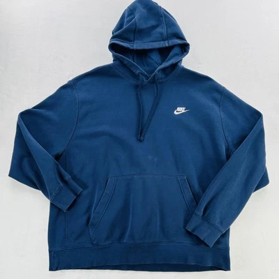 Nike Hoodie Mens XL Blue White Club Fleece Pullover Swoosh Kangaroo Pocket Logo - Image 1 of 4