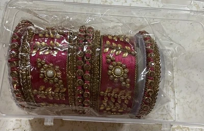Traditional Wedding Designer Silk Thread Faux Stone Studded Bridal Bangle Set - Image 1 of 2
