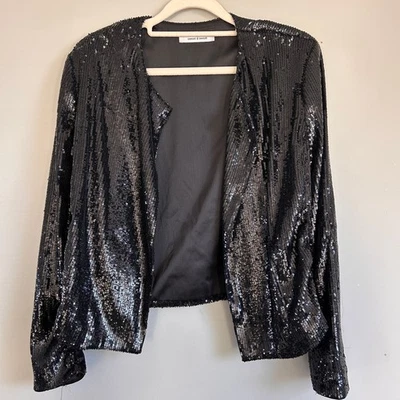 Samsoe & Samsoe black sequin boxy open jacket 10-12 - Image 1 of 4