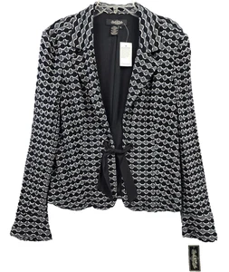 Peck & Peck size XL Women's Jacket Black White Dots Fabric Long Sleeves - Picture 1 of 13