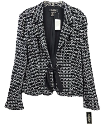 Peck & Peck size XL Women's Jacket Black White Dots Fabric Long Sleeves - Image 1 of 4
