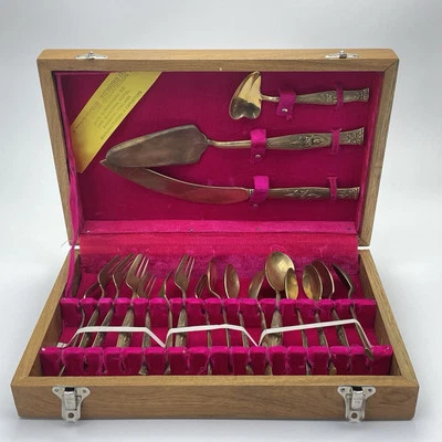 Vintage Messing-Besteck 24-tlg. Thailand Holzbox Antikkunstvoll Verziert RAR! - Bild 1 von 4