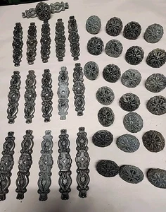  Vintage Hyer 40pc  USA Drawer Pulls, Knobs Pewter Ornate Round Medievel Gothic - Picture 1 of 9