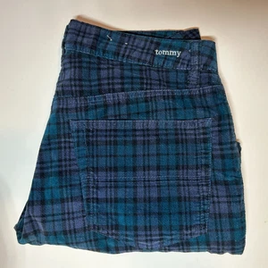 Tommy Velvet High Rise Pants Black Watch Plaid Womens Sz 7 Blue Purple 5 Pocket - Picture 1 of 8