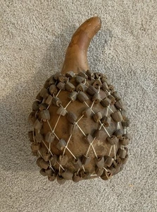 Vtg 12” African Gourd Shekere Handmade Percussion Instrument Wood Beads - Picture 1 of 4