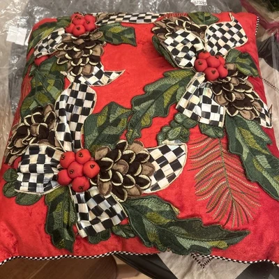 MacKenzie-Childs Courtly Check Holly Holiday Pillow  NWT 20x20 - Image 1 of 4