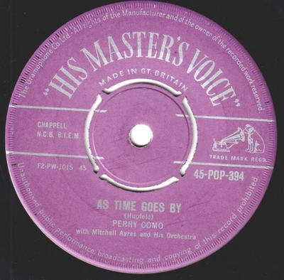 Perry Como As Time Goes By 7" vinyl UK His Master's Voice 45POP394 - Image 1 of 2