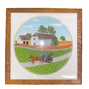 "Azulejo trivet de porcelana con marco de madera Naif de diseño de VILLEROY & BOCH, 7"" cuadrado" - Imagen 1 de 5