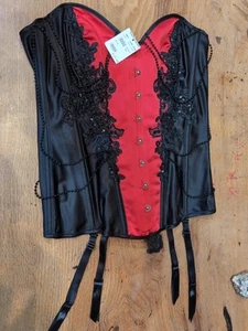 Frederick's Of Hollywood rot & schwarz trägerloses Korsett Spitze Medium - $ 129 unverbindliche Preisempfehlung des Herstellers - Bild 1 von 11