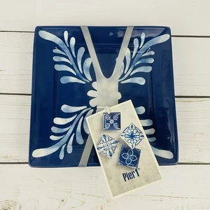 Pier 1 Imports Melamine Appetizer Plates Blue White Floral Retired New with Tags - Picture 1 of 5