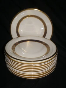 BONITO Juego de 12 Platos de Pan Royal Doulton HARLOW Dorado Azul Incrustado 6.5/8" - Imagen 1 de 6