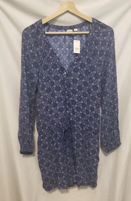 GAP Romper XS Blue Long Sleeve Button Front Drawstring V-Neck - Image 1 of 4