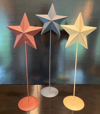 Primitivo/Decoración de Granja/Juego de 3/Estrella de Arte Popular en Soporte/Colores Mezclados/NUEVO CON ETIQUETAS Foto 1 de 2