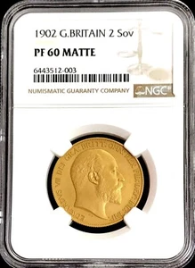1902 GOLD MATTE PROOF GREAT BRITAIN 2 SOVEREIGNS EDWARD VII NGC PROOF 60 MATTE - Picture 1 of 1