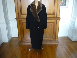 Vintage Perry Ellis Portfolio Black Wool Sheared Beaver Women Overcoat  Size 8 - Picture 1 of 10