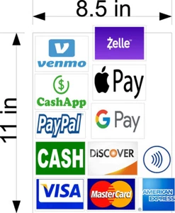 DECAL  PAYMENTS ACCEPTED APPLE PAY VENMO ZELLE CASH APP PAYPAL GOOGLE - Picture 1 of 1