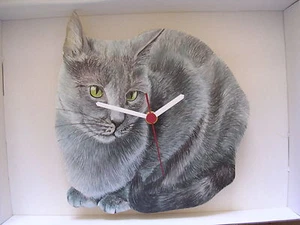 Russian Blue Cat Wall Clock. New & Boxed - Picture 1 of 1