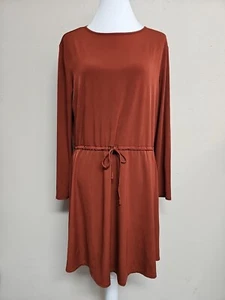 MANGO Women's Dress Long Sleeve Round Neck Drawstring Stretch Terracota.Size 8 - Picture 1 of 14