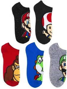 SUPER MARIO BROS NINTENDO 5-Pack No Show Socks Kids Ages 3-8 (Sock Size 6-8.5) - Picture 1 of 11