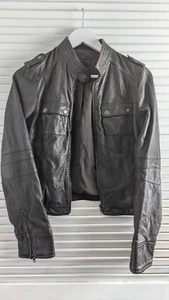 Mango Brown Leather Short Biker Jacket sz Small Lined - Picture 1 of 17