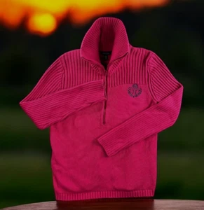 Tommy Hilfiger Sweater Women XL 1/2 Zip Ribbed Thick Boho Embroidered Y2K Money - Picture 1 of 13