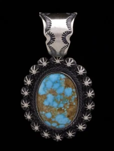 Natural #8 Turquoise Pendant By Navajo Artist Gilbert Tom - Picture 1 of 3