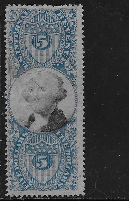 US Scott R127, $5.00 Internal Revenue Service, 2nd Issue, Blue, Used, NG, VF - Image 1 of 1