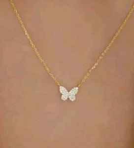 Simple Gold Butterfly Pendant Necklace Chain Women Jewellery Brand New - Picture 1 of 5