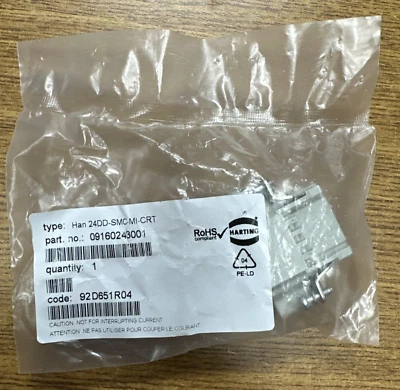 HARTING HAN 24DD-SMC-MI-CRT  09160243001 MALE INSERT SCREW CONNECTOR **NEW** - Image 1 of 2
