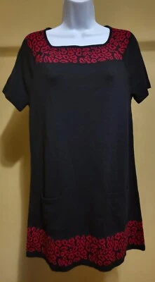 NWT Style & Co Black Red Animal Print Short Sleeve Tunic Dress Sweater Sz: L - Image 1 of 3