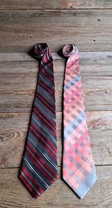 Statements Red/Black/Gray/Striped 100% Silk Tie Necktie/Kenneth Cole Peach Tie - Picture 1 of 12