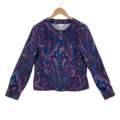 Charter Club Women Paisley Round Neck Button Front Blouse Top Petite Medium - Image 1 of 4