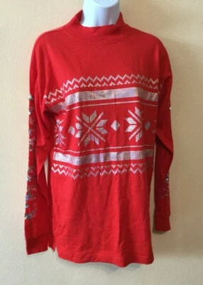 New Victorias Secret PINK XS Christmas Bling Sequin Chicago Long Slv Tee Top Red - Image 1 of 4
