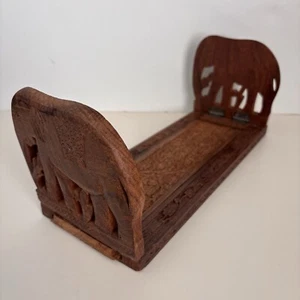 Elefant Buchstützen Vintage geschnitzt schiebbar verstellbar braun Holz Buchhalter Indien - Bild 1 von 14