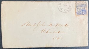 1860s 3c Locomotive Hartford Connecticut to Charlestown Ohio Classic Cover - Picture 1 of 2