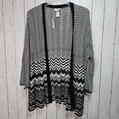 Cárdigan abierto Avenue para mujer rico negro blanco a rayas mezcla de algodón talla 26/28 nuevo con etiquetas Foto 1 de 4