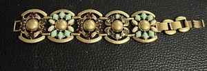Stella & Dot Green White Cabochon And Rhinestone Gold Bracelet 7.5" Extenders - Picture 1 of 3