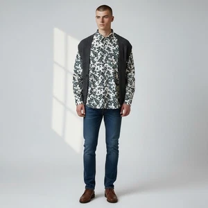 Club Monaco Floral Button Down Shirt Green White Mens L Slim Cottagecore NEW - Picture 1 of 12